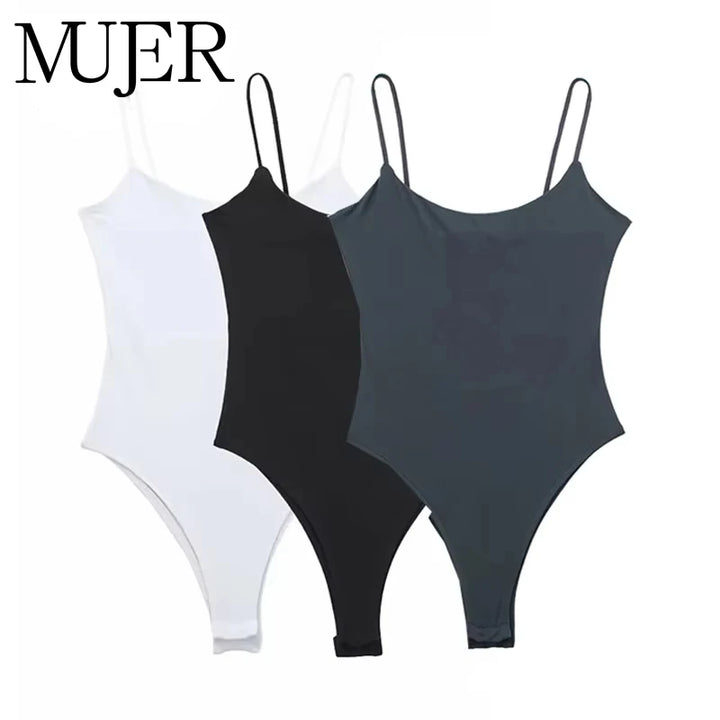 Mujer White Backless Sleeveless Bodycon Bodysuit