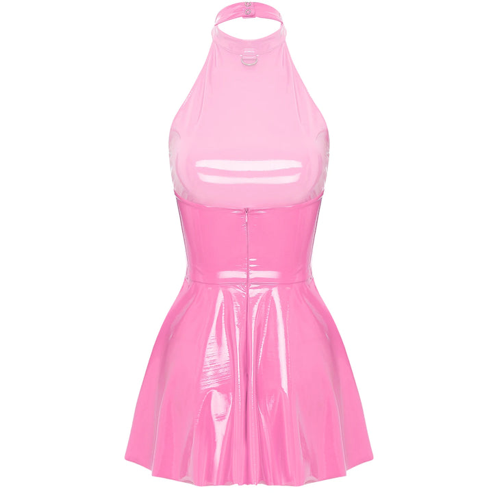Luxury Glossy Patent Leather Mini A Line Dress