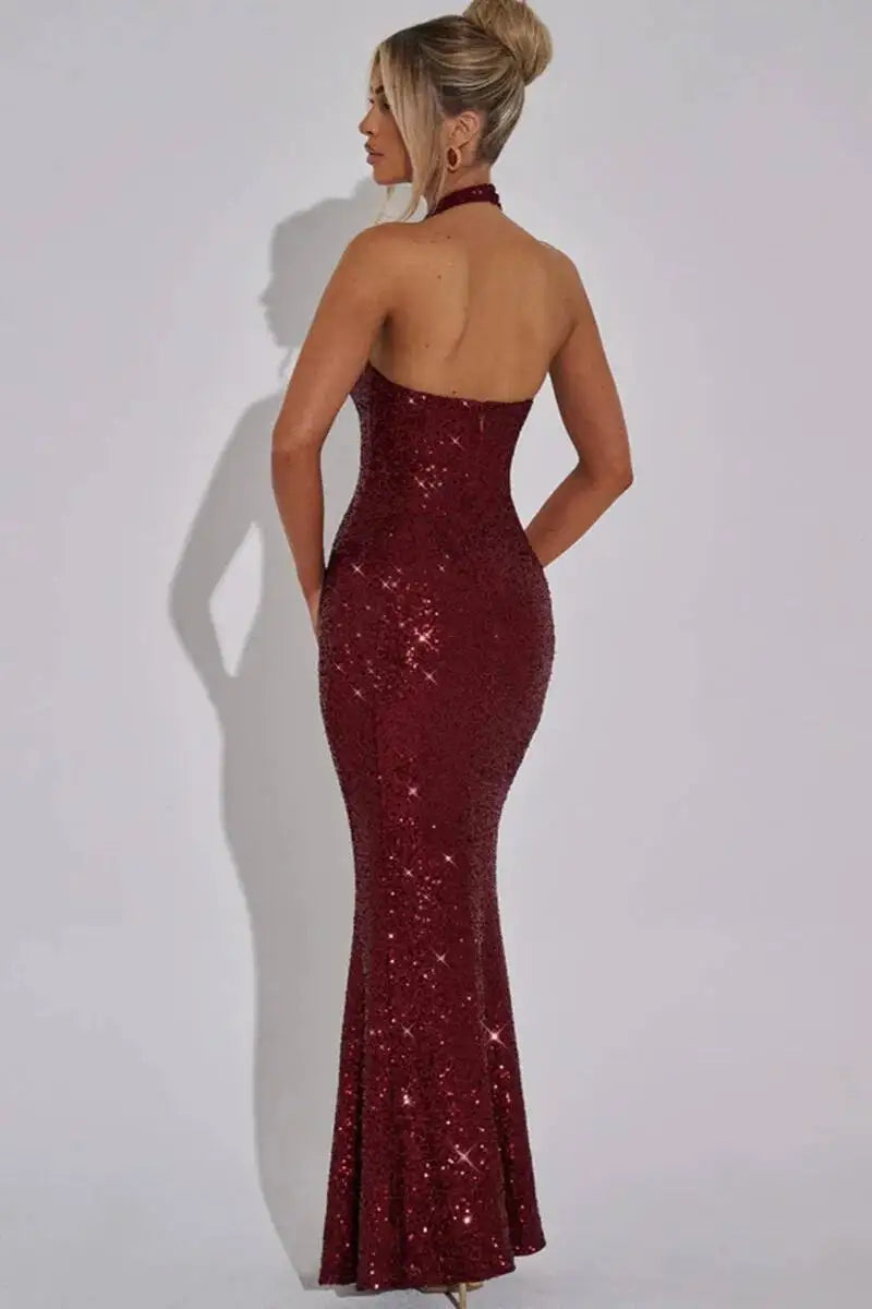 Sleeveless Sequined Mesh Maxi Dress Bodycon