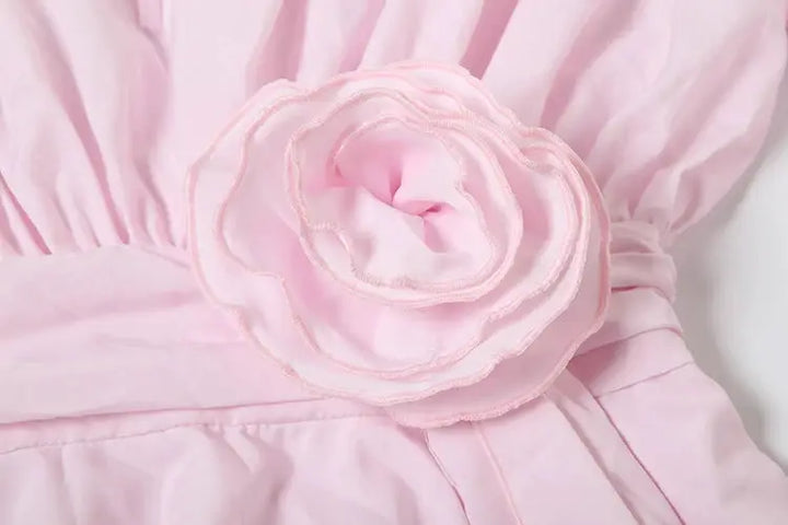 Nibber Elegant 3D Flower Decoration Dress Women Y2K Sweet Style Flare Sleeve Ruched Ribbon Vacation Fashion Summer Mini Bodycon