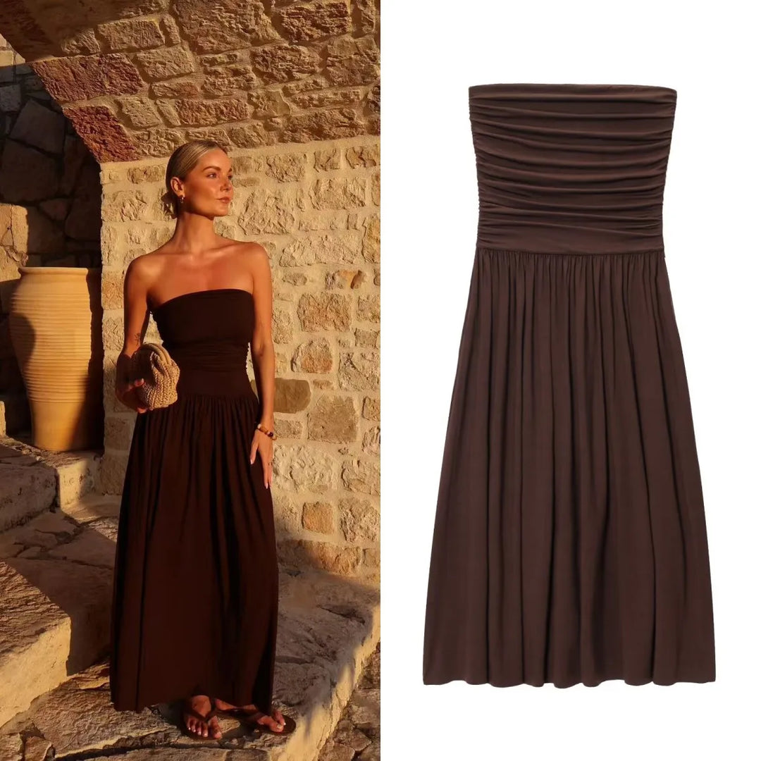 Elegant Pleated Off Shoulder Strapless Slimming Dress