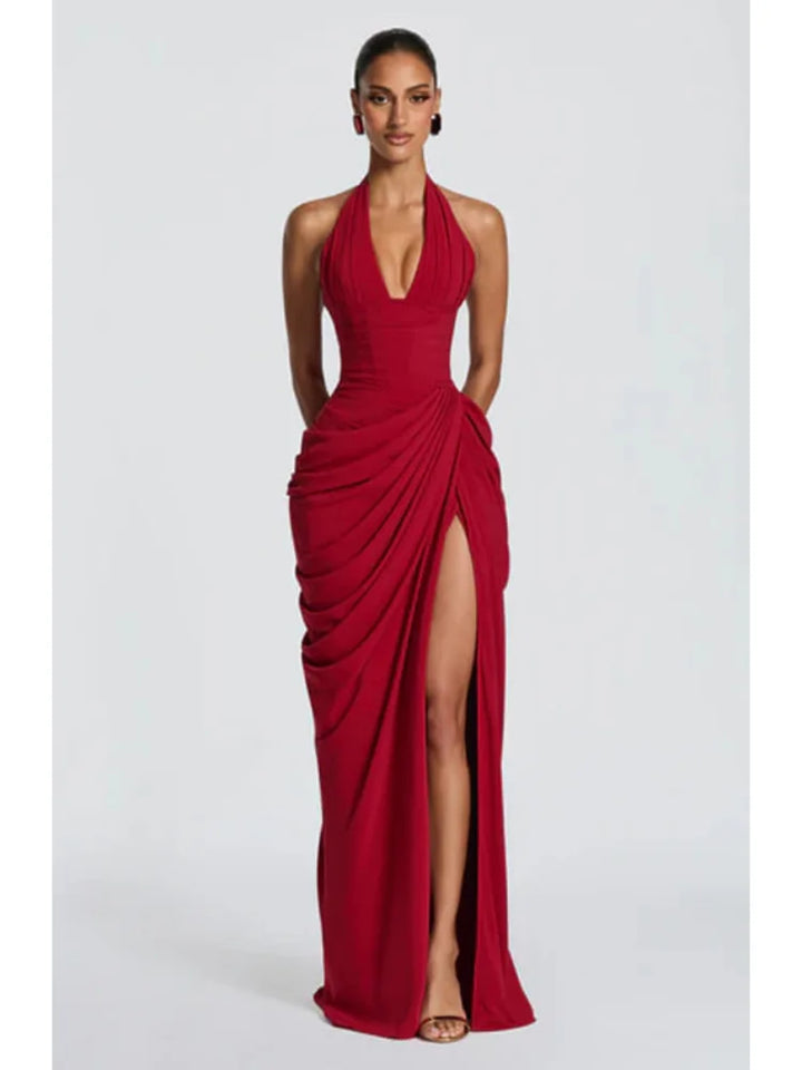Green Satin Mermaid Dress One Shoulder Cutout