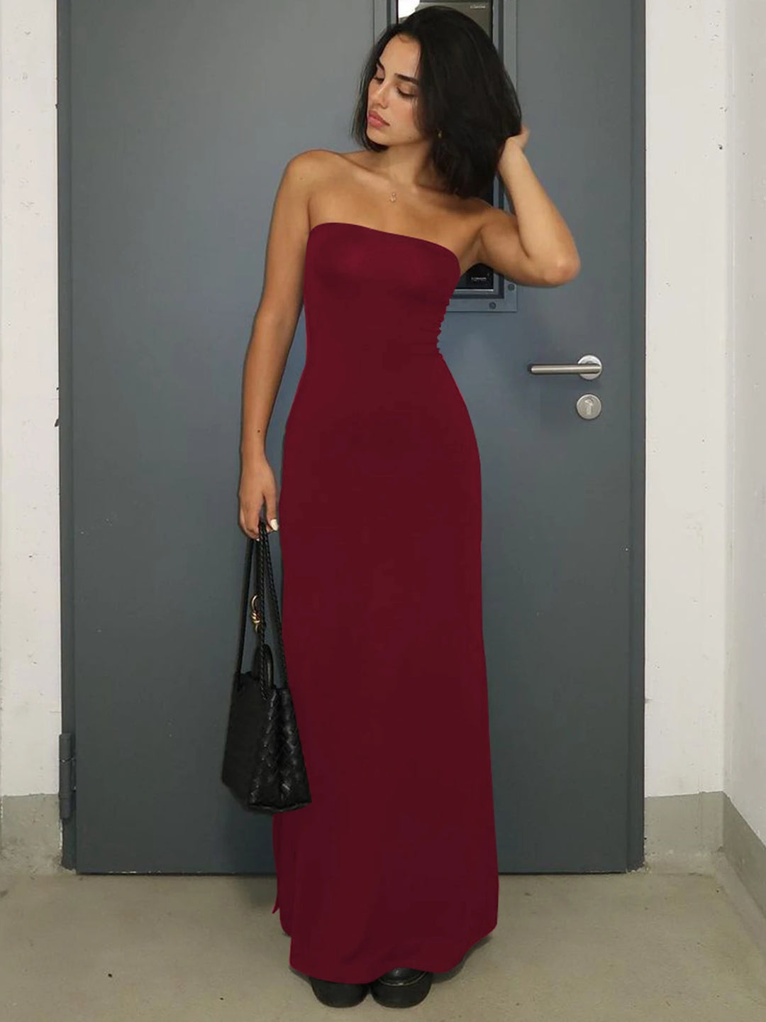Elegant Black Strapless Bodycon Maxi Prom Dress For Festivals