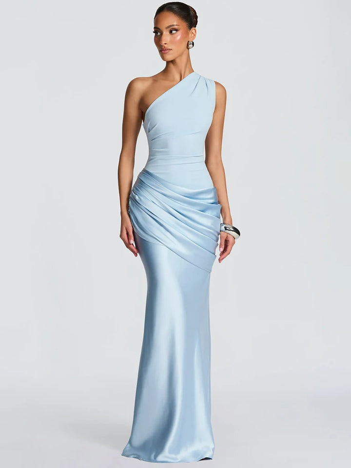 One Shoulder Backless Maxi Dress Women Club Gown