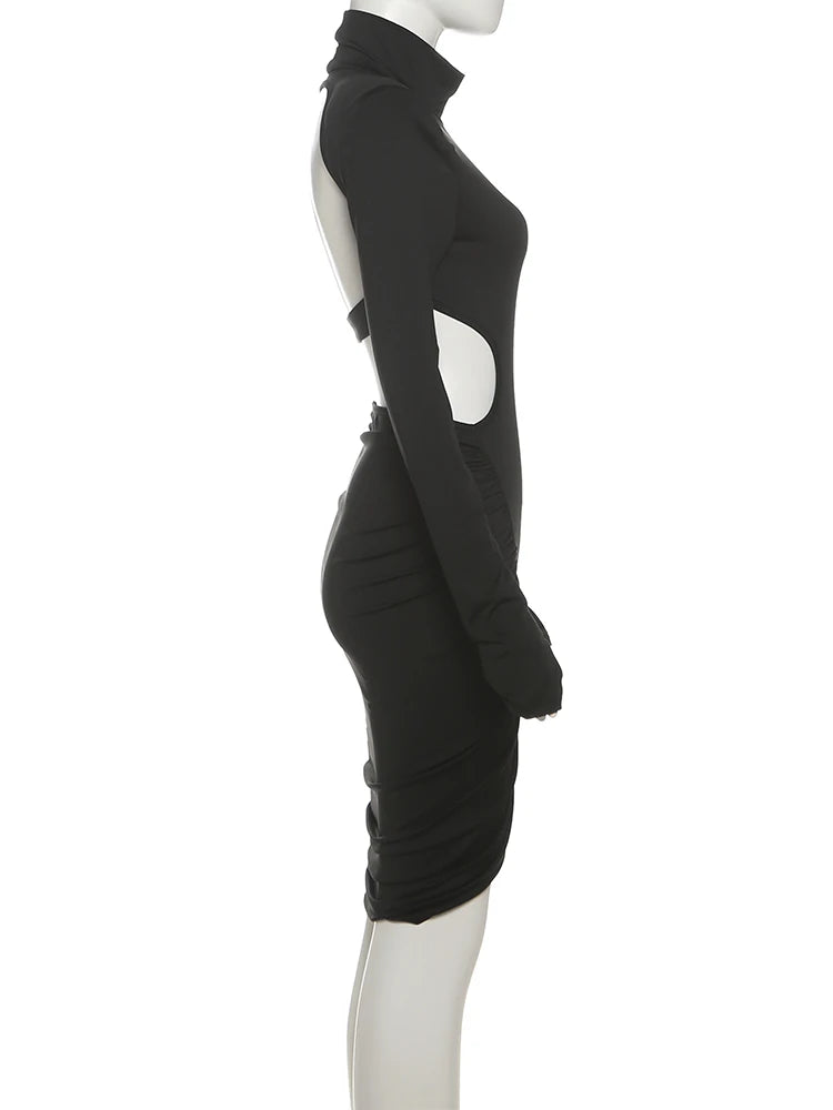Premium Sisterlinda Autumn Turtleneck Bodycon Mini