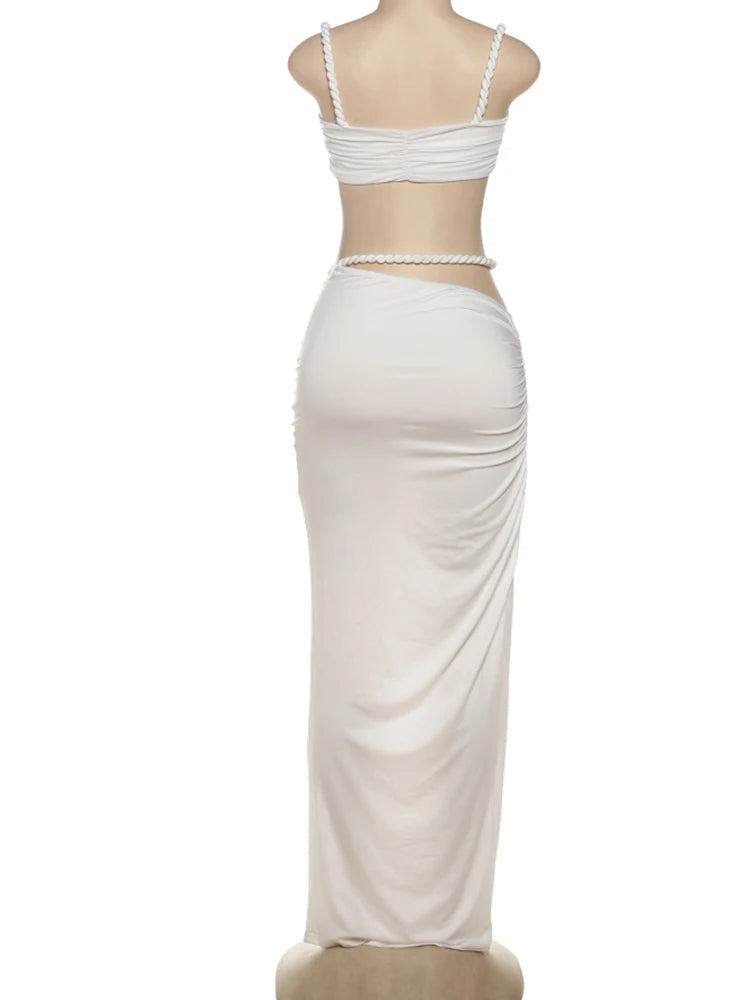 Chic Women Summer Vacation Set Pleated Crop Top