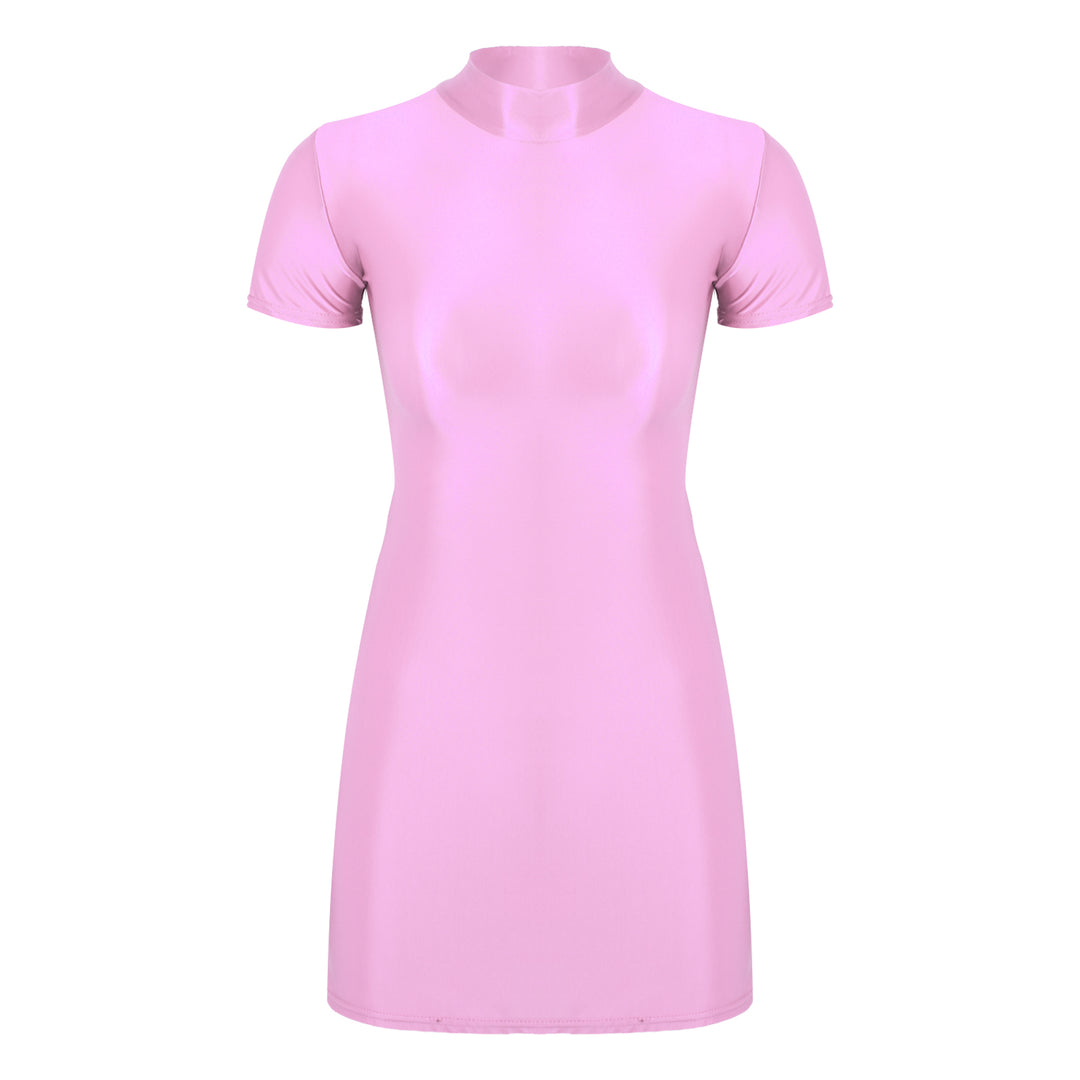 Signature Glossy Mock Neck Mini Dress For Tropical