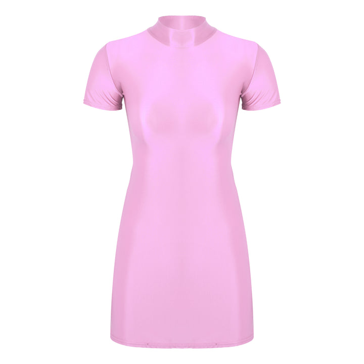 Signature Glossy Mock Neck Mini Dress For Tropical