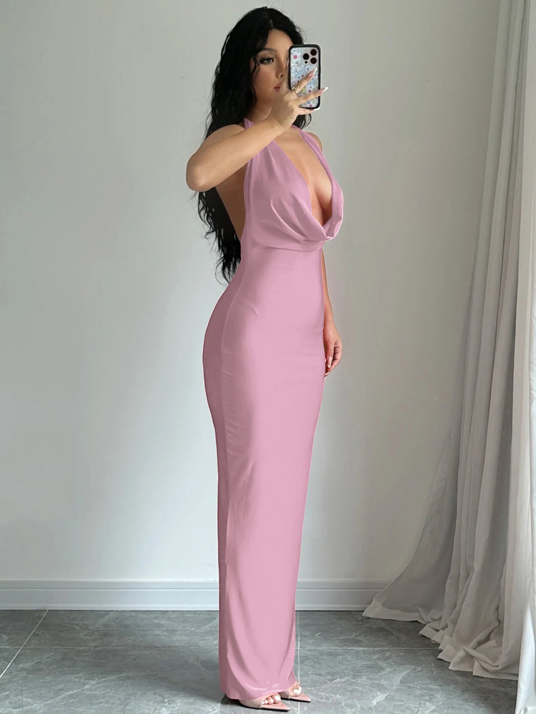 Elegant Backless Halter Midi Dress Premium Knit
