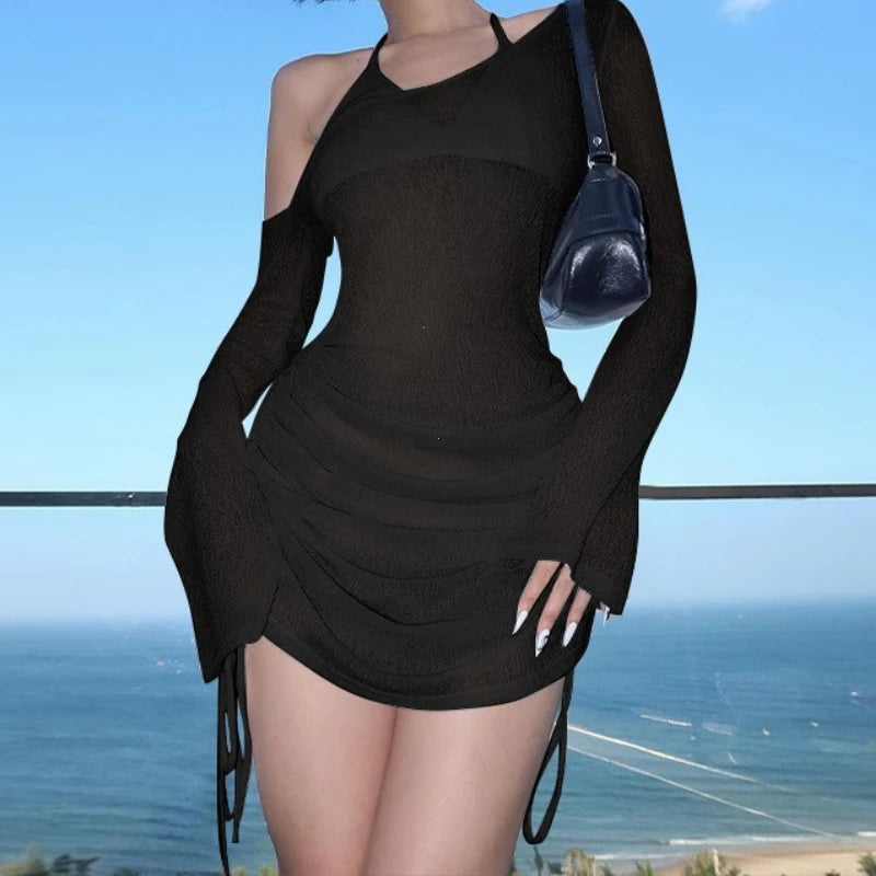 Exclusive Skew Collar Mini Dress With Ruched
