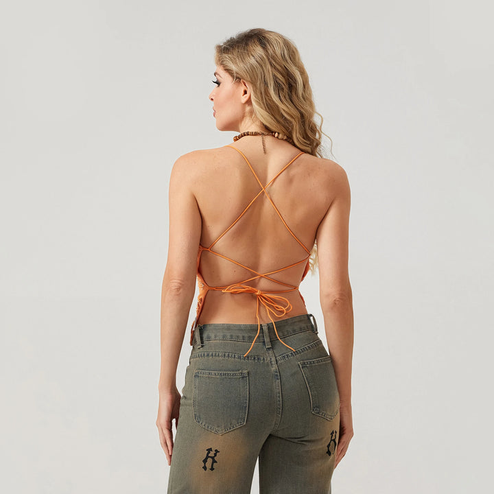 Exquisite Sequin Pearl Halter Top For Glow