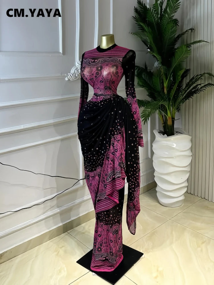 Elegant Ruched Tie Dye Knitted Maxi Bodycon Dress