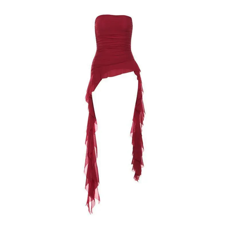 Sexy Off Shoulder New Tank Tops Fashion Women Spring Summer Sleeveless High Street Chest Warp Crop Top Casual Tassel Y2K Tees