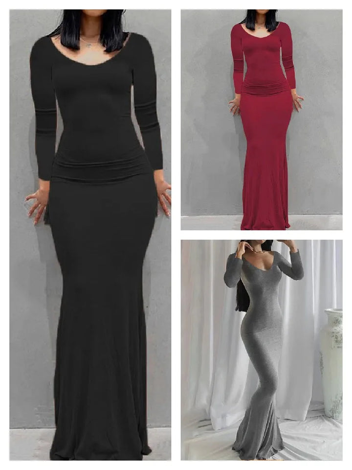 Luxury Slim Fit Long Sleeve Knit Dress For Seniors