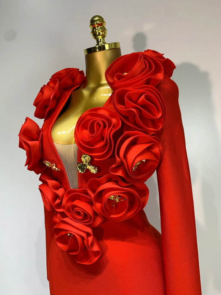 Luxury 3D Floral Bandage Dress For Stunning
