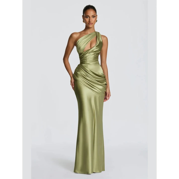 Solid Satin Cowl Neck Dress Women Sleeveless Elegant Ruched Waist Fishtail Bodycon Summer Party Elegance