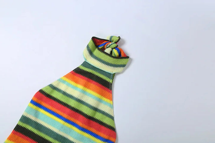 Luxurious Knit Stretch Stripe Halter Dress
