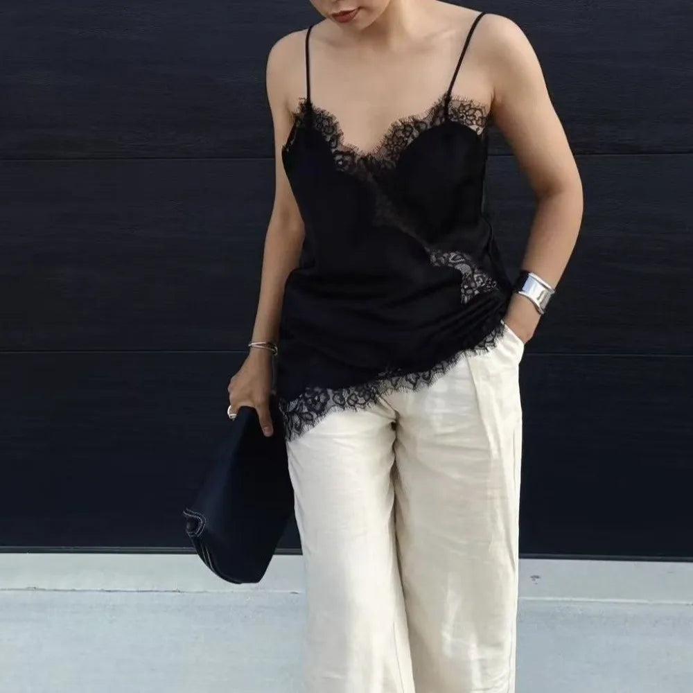 V Neck Asymmetrical Lace Camisole For A Chic