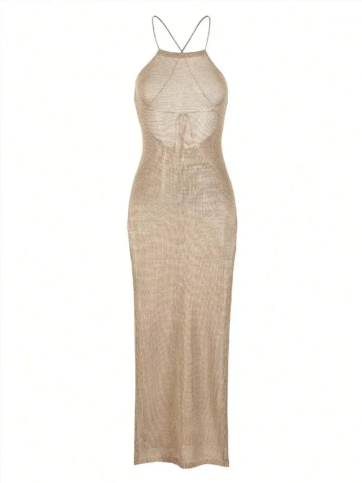 Sexy See Through Knit Backless Lace Up Beach Dress