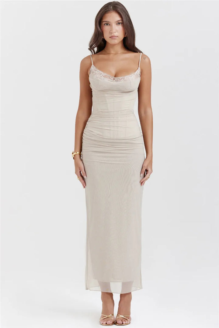 Elegant Backless Mozision Mesh Maxi Dress For