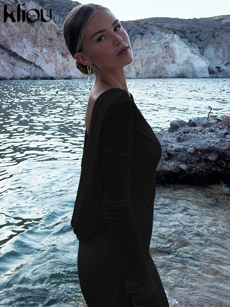 Elegant Woman Maxi Dress Full Sleeve Backless Elegant