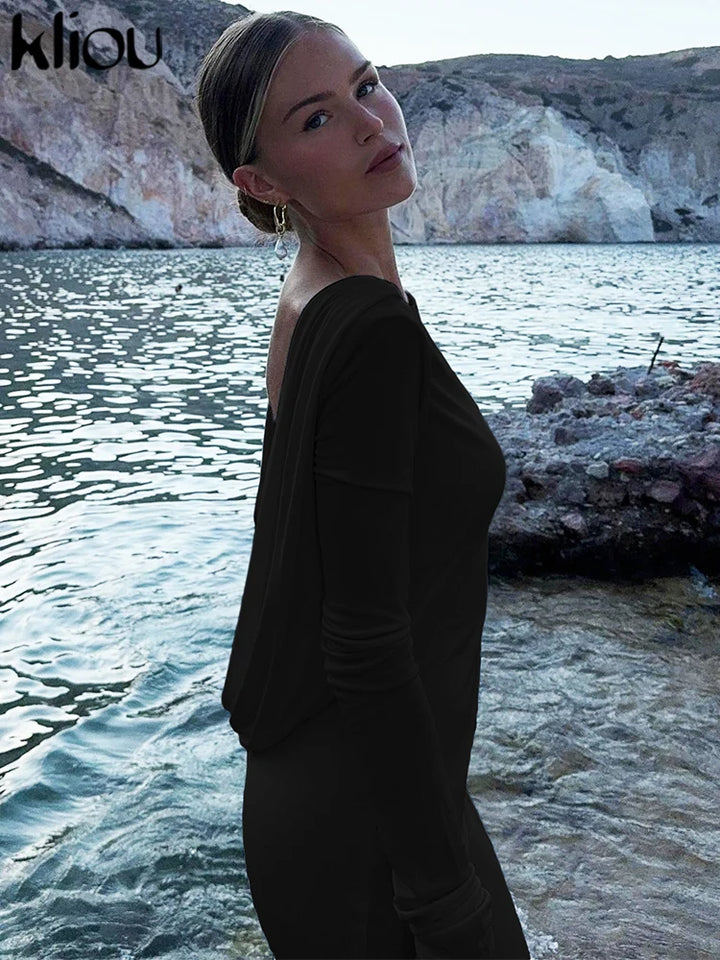 Elegant Woman Maxi Dress Full Sleeve Backless Elegant