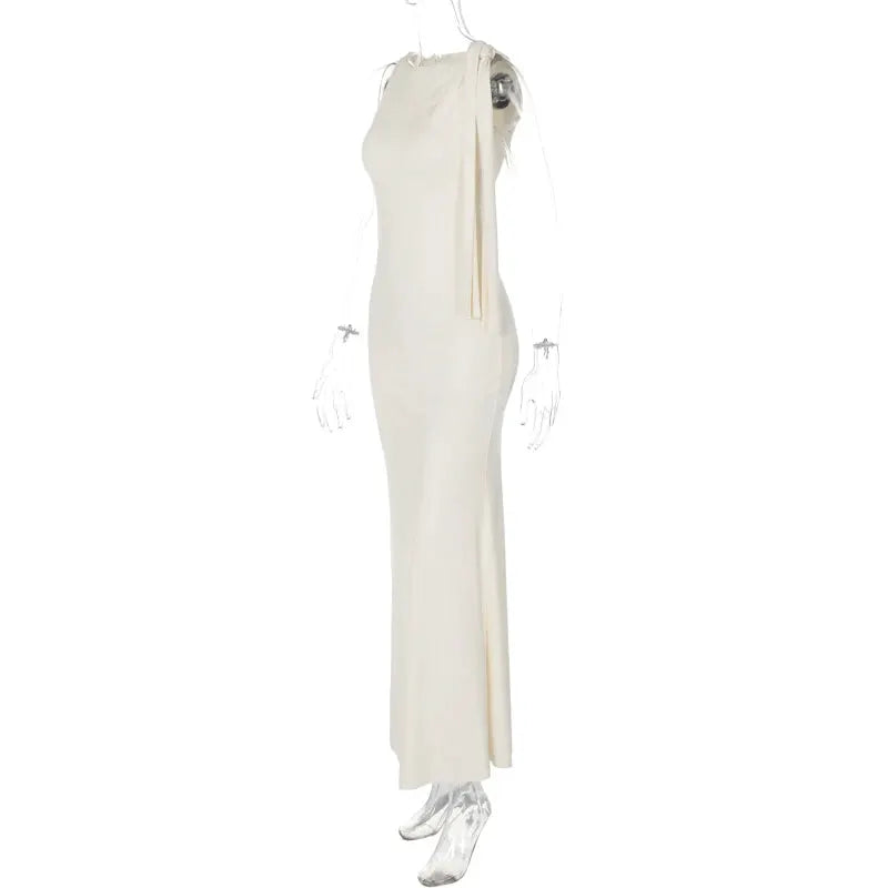 Hugcitar Fashion Solid O Neck Sleeveless Patchwork Sexy Bodycon Maxi Prom Dress Summer Women Clothes Party Festival Club Y2K