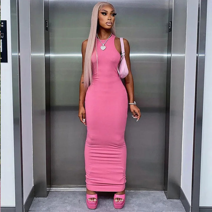 Hugcitar Ribbed Y2K Sleeveless Bodycon Maxi Dress