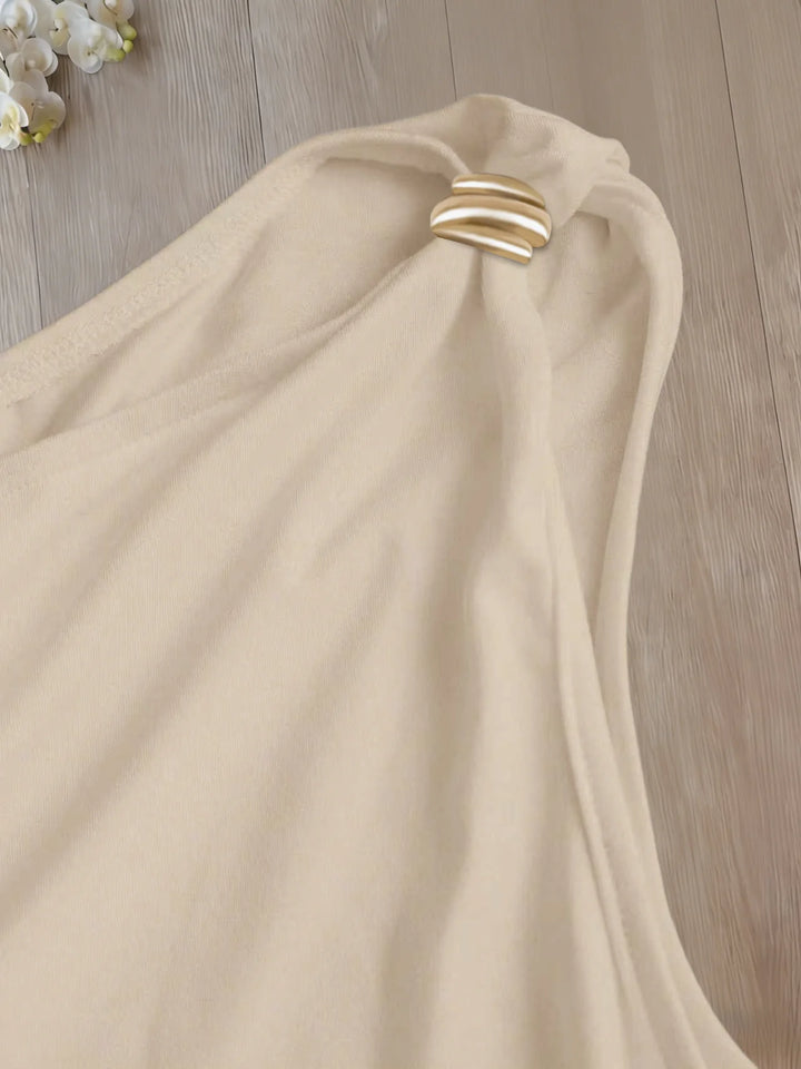 Stylish One Shoulder Ruched Bodysuit With Metal Detail