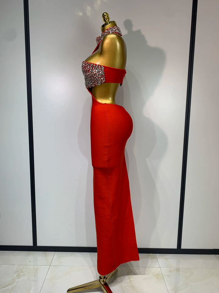 Luxury Black Crystal Beaded Evening Gown Limited