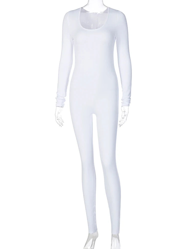Hugcitar 2025 Square Collar Bodycon Jumpsuit Women