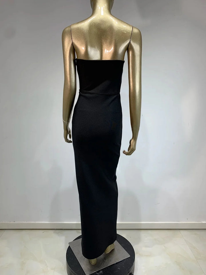 Laura Kors Black Knit Maxi Dress Slim Fit Stretchy