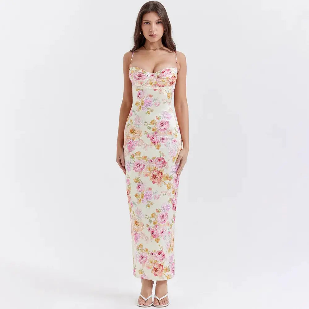 Suninheart Summer Spaghetti Strap Floral Print Party Dresses Elegant Maxi Bodycon Wedding Guest Holiday Dress New In Dress 2023