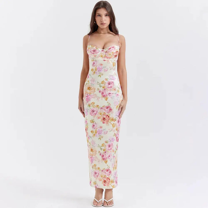 Suninheart Summer Spaghetti Strap Floral Print Party Dresses Elegant Maxi Bodycon Wedding Guest Holiday Dress New In Dress 2023