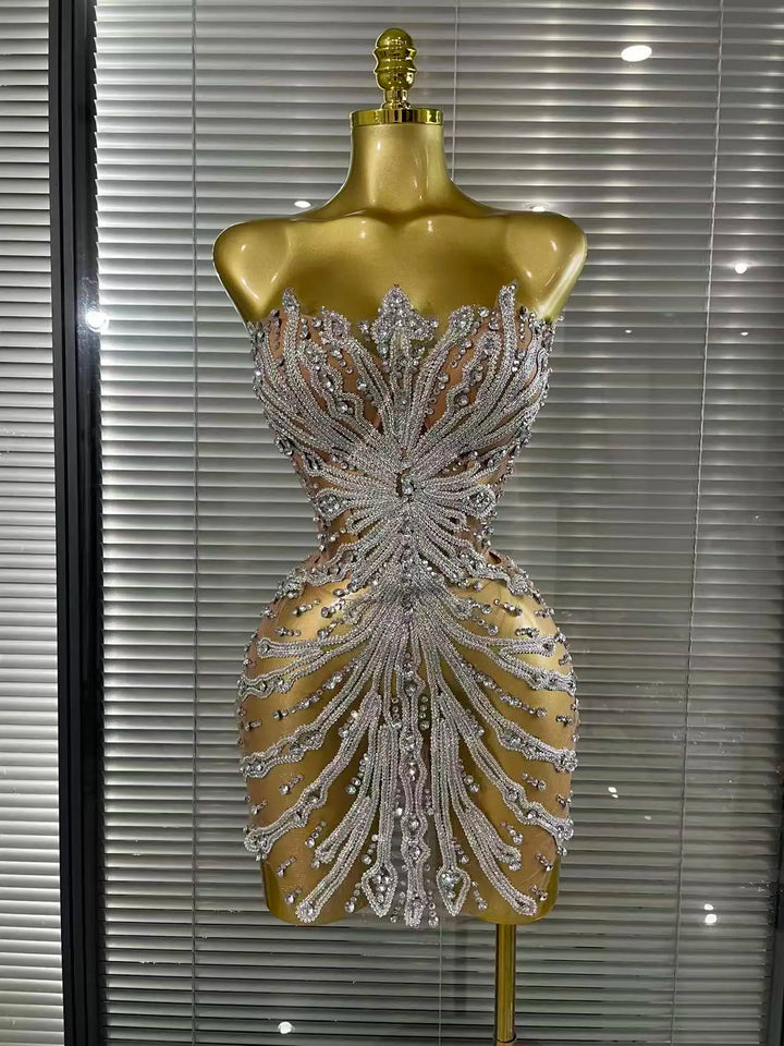 Sequins Women See Through Strapless Mesh Dress