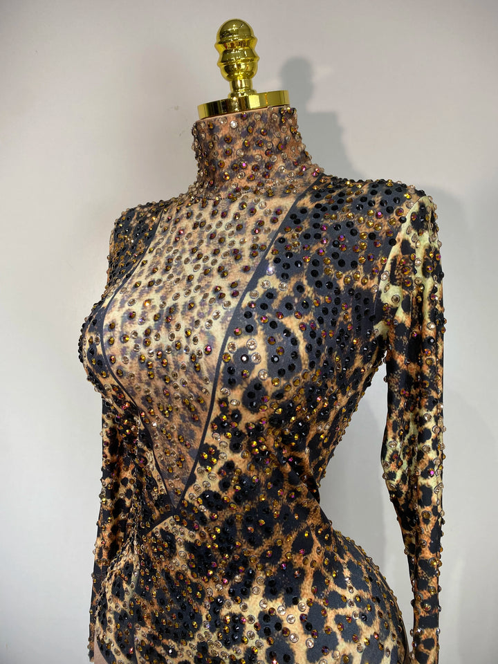 Bold Leopard Stage Jumpsuit For Women Tatting