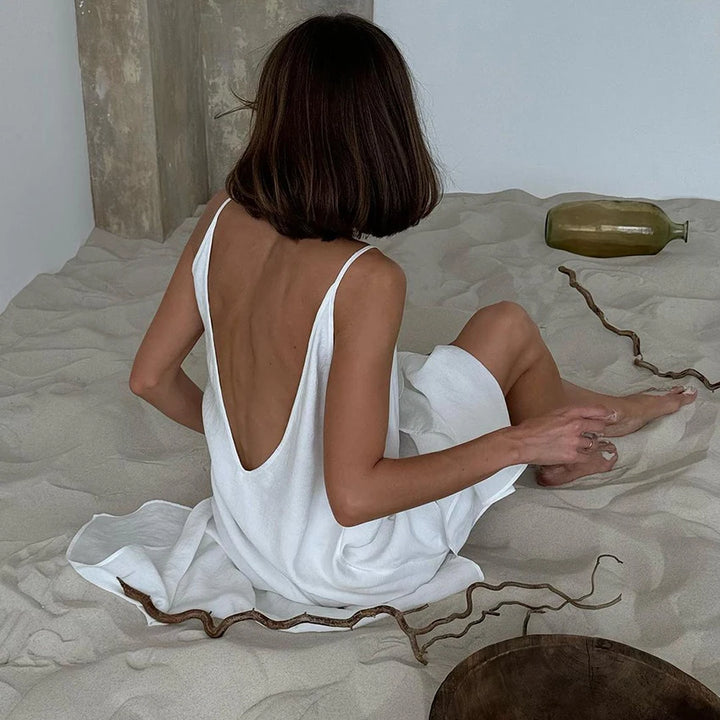 HiLoc Casual Loose White Long Dress Robe 2025 New Summer V Neck Dresses For Women Spring Sleeveless Straight Robes Nightgown