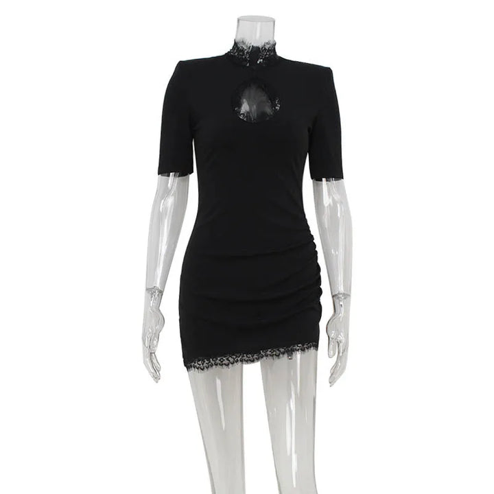 Lace Patchwork Bodycon Mini Dress High Collar