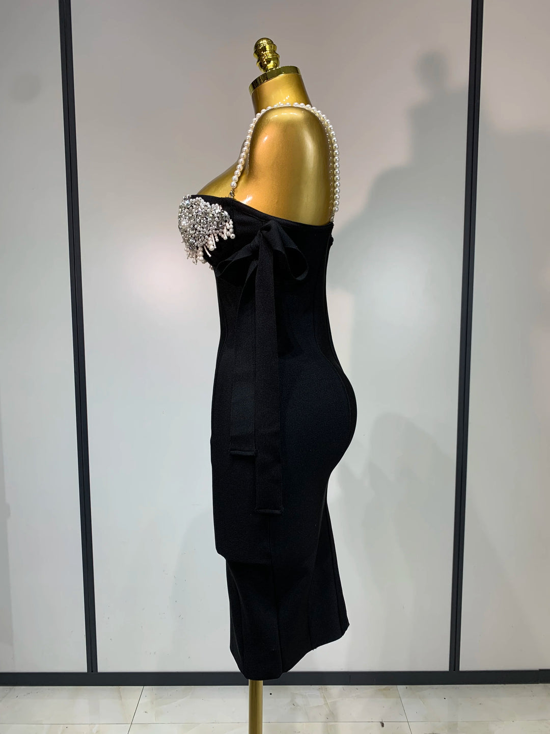 Women Sexy Backless Pearl Diamonds Crystal Bodycon Bandage Dresses Celebrity Elegant Evening Party Club Dress Vestido