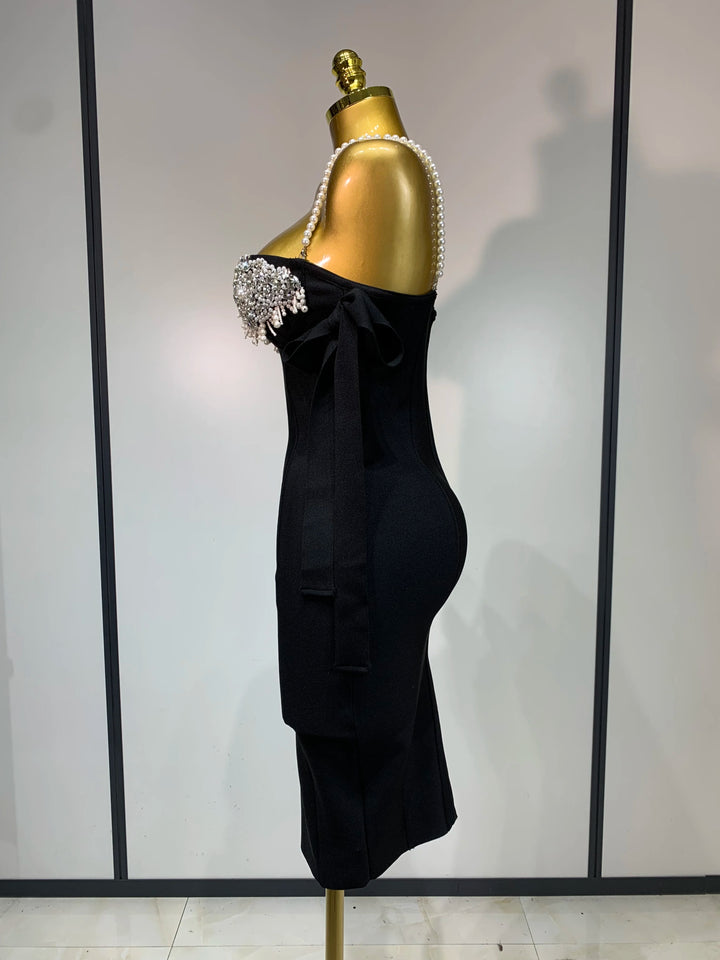 Women Sexy Backless Pearl Diamonds Crystal Bodycon Bandage Dresses Celebrity Elegant Evening Party Club Dress Vestido