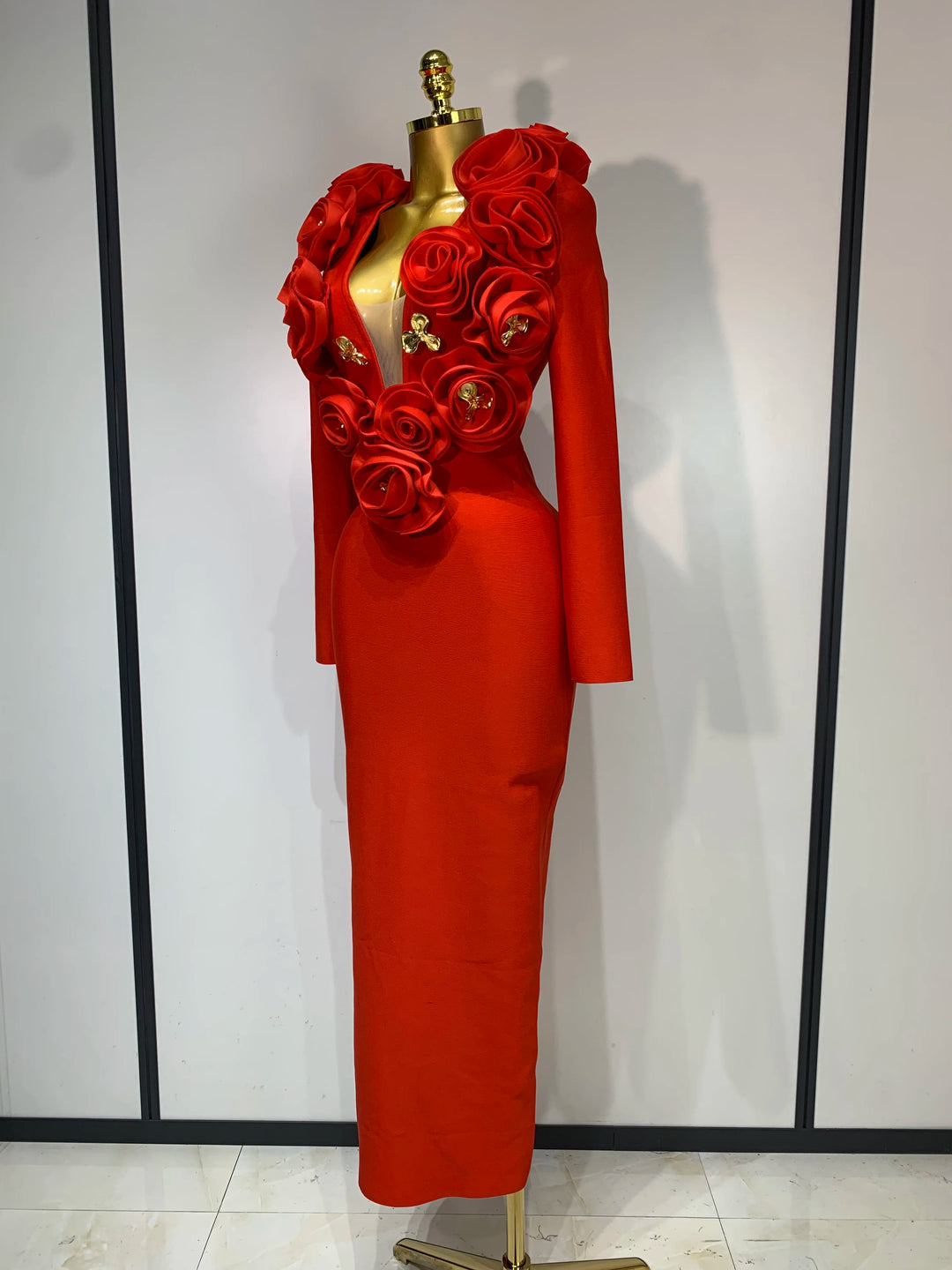 Luxury 3D Floral Bandage Dress For Stunning
