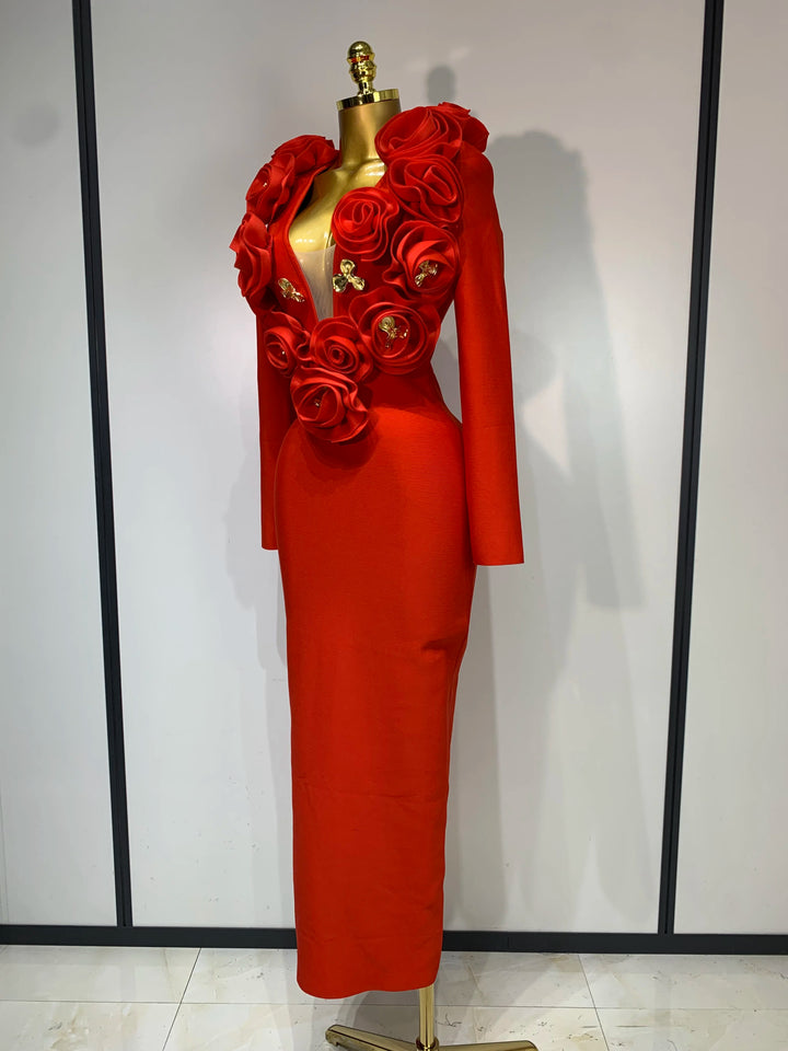 Luxury 3D Floral Bandage Dress For Stunning