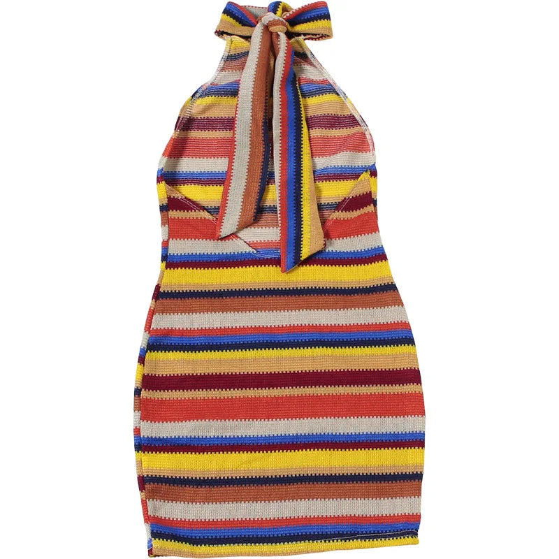Luxurious Knit Stretch Stripe Halter Dress