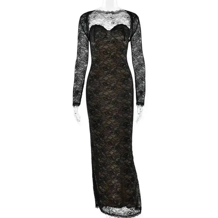 Lace Slim Bodycon Maxi Dress With Lining