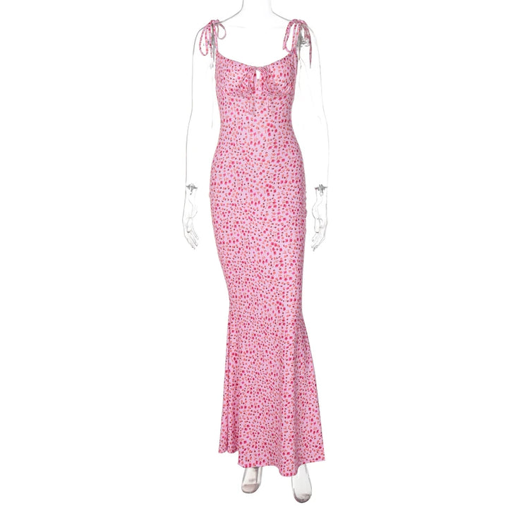 Floral Sleeveless Backless Lace Up Bodycon Maxi