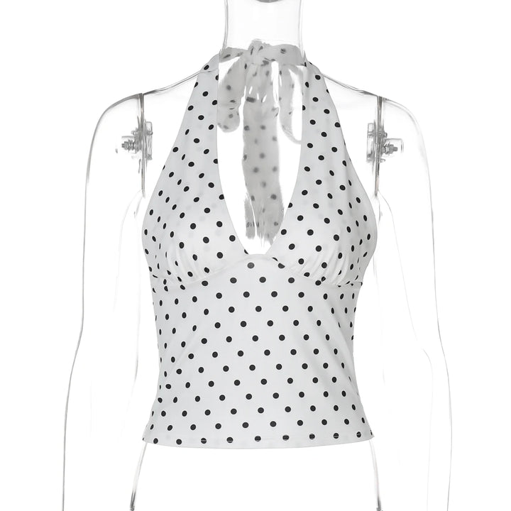 Dulzura Polka Dot Knitted Halter Backless Top