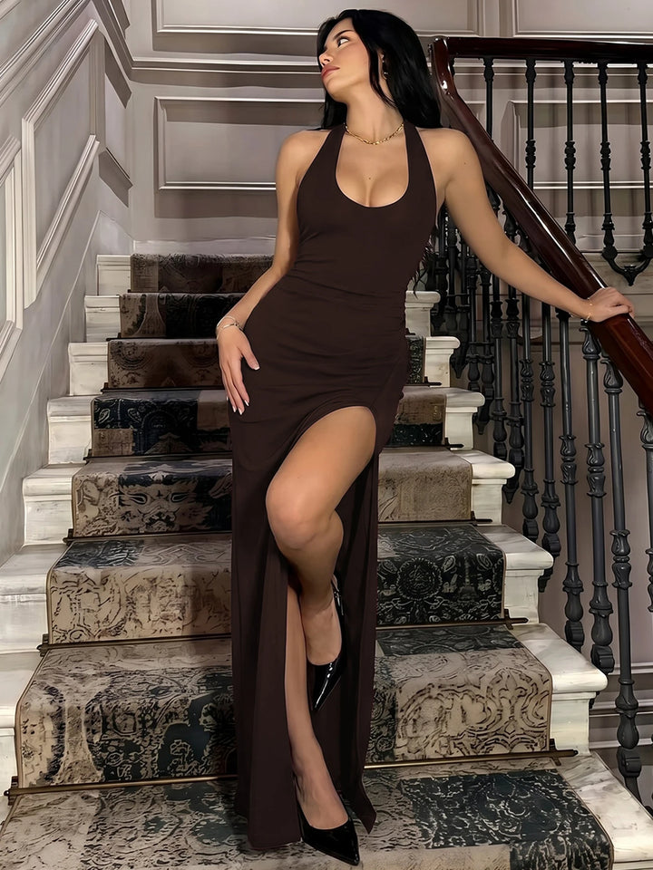 Elegant Backless Lace Up Slim Fit Evening Dress