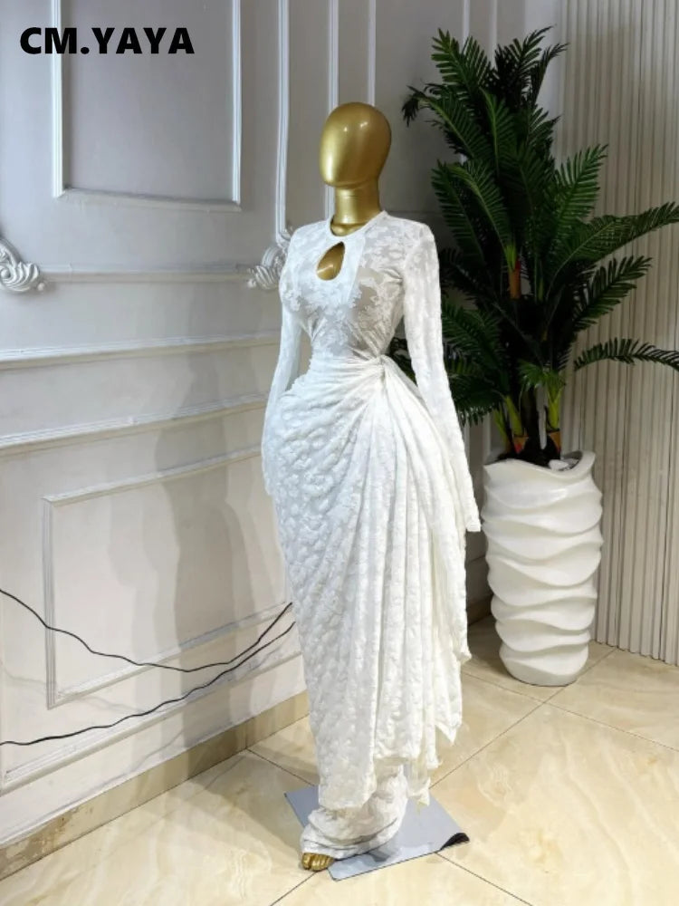 Elegant Women Ruched Long Sleeve Bodycon Maxi