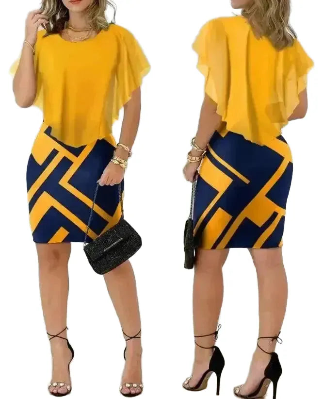 Geometric Print Ruffle Hem Mini Dress For Summer Style