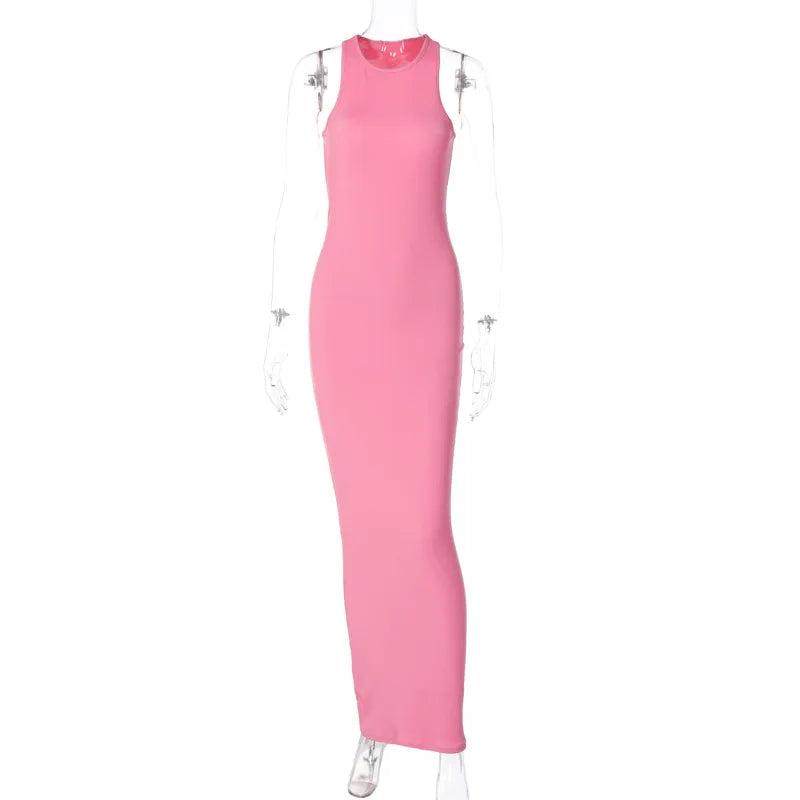 Luxury Architectural Ribbed Sleeveless Maxi Dress